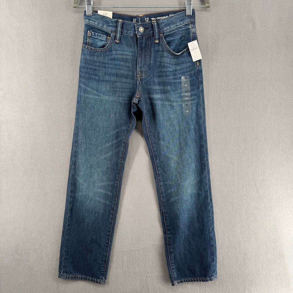 Gap Kids 90s Original Straight‎ Dark Wash Blue Jeans Boys 12 Adjustable Waist